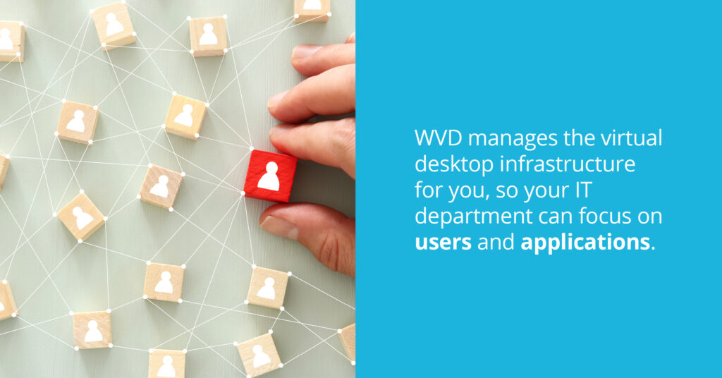 WVD manages the virtual desktop infrastructure for you, so your IT department can focus on users and applications.
